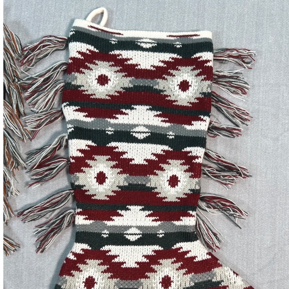 Southwestern Knit Christmas Stockings Fringe Aztec Pattern Holiday Decor Set - Picture 9 of 11